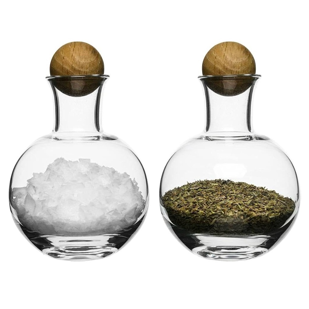 Set of 2 Sagaform Nature Glass Herb/Spice Bottles w/ Wooden Ball Stopper